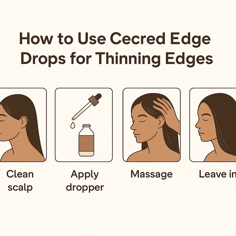 Before and after results showing fuller hairline after consistent use of Cecred Edge Drops.